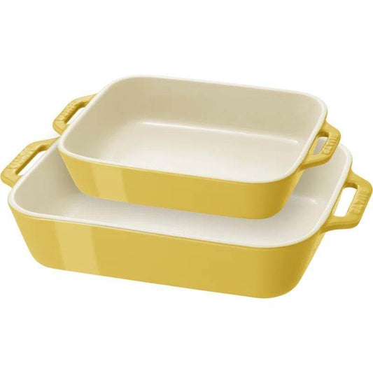 2 Piece Ceramic Stoneware Bakeware Casserole Baking Dish Set in Yellow / Ivory - Loft&Timber