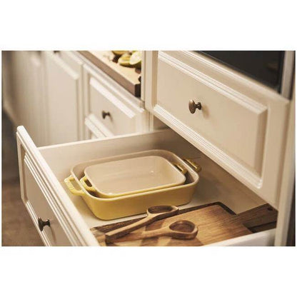 2 Piece Ceramic Stoneware Bakeware Casserole Baking Dish Set in Yellow / Ivory - Loft&Timber