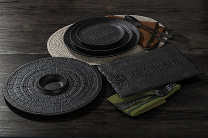 Black Porcelain Slate look Round Plate / Platter With Rustic Texture 13" inch - Loft&Timber