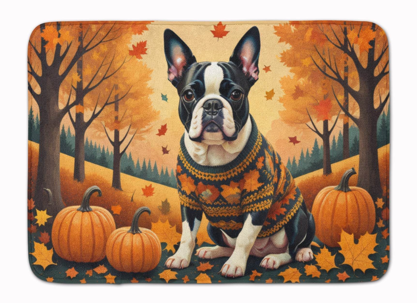 Boston Terrier Fall Memory Foam Kitchen Mat - Loft&Timber