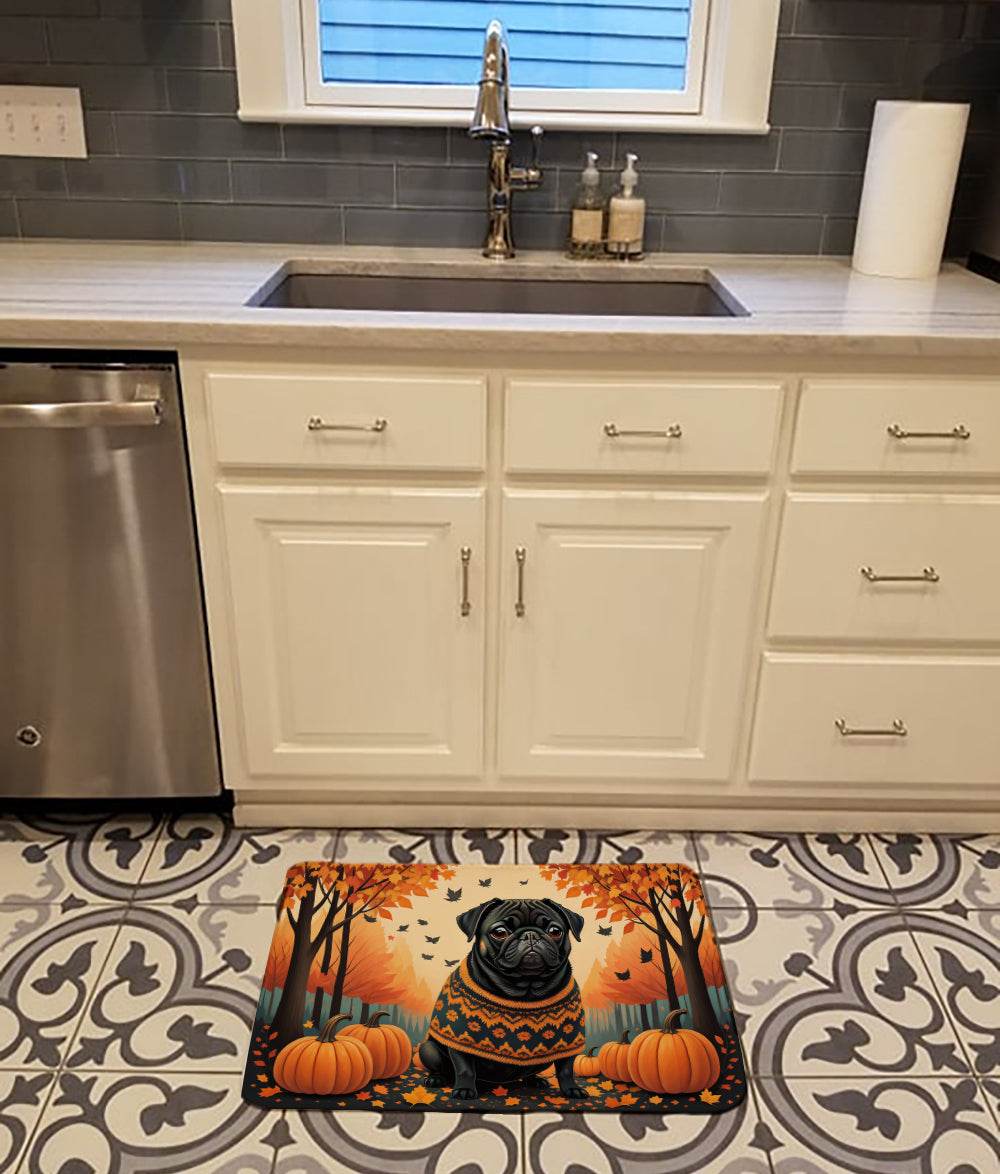 Black Pug Fall Memory Foam Kitchen Mat - Loft&Timber