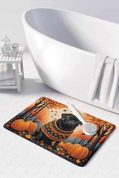 Black Pug Fall Memory Foam Kitchen Mat - Loft&Timber