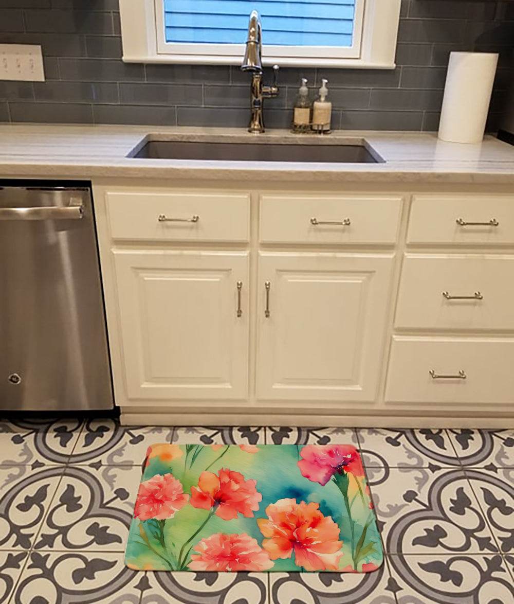 Carnations in Watercolor Memory Foam Kitchen Mat - Loft&Timber