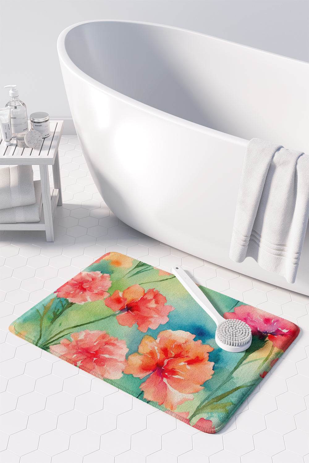 Carnations in Watercolor Memory Foam Kitchen Mat - Loft&Timber