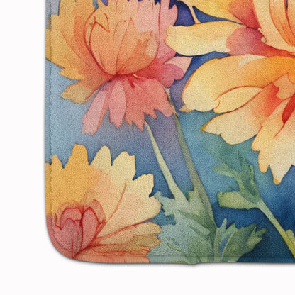 Chrysanthemums in Watercolor Memory Foam Kitchen Mat - Loft&Timber