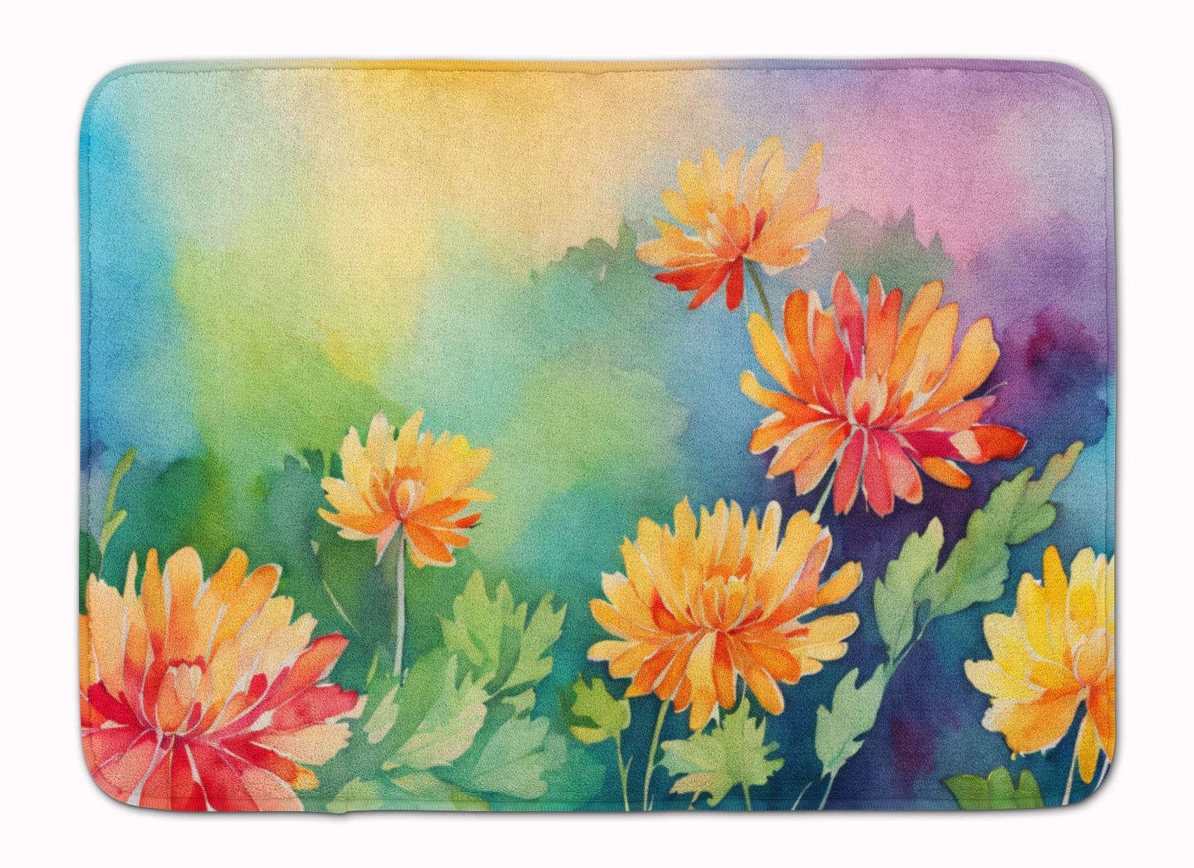 Chrysanthemums in Watercolor Memory Foam Kitchen Mat - Loft&Timber