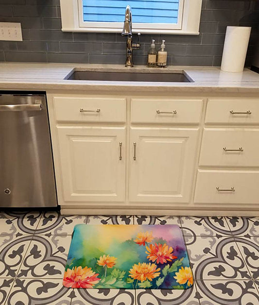 Chrysanthemums in Watercolor Memory Foam Kitchen Mat - Loft&Timber