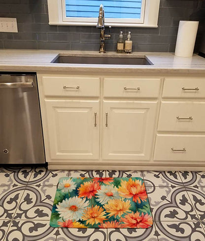 Chrysanthemums in Watercolor Memory Foam Kitchen Mat - Loft&Timber