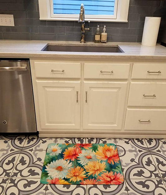Chrysanthemums in Watercolor Memory Foam Kitchen Mat - Loft&Timber