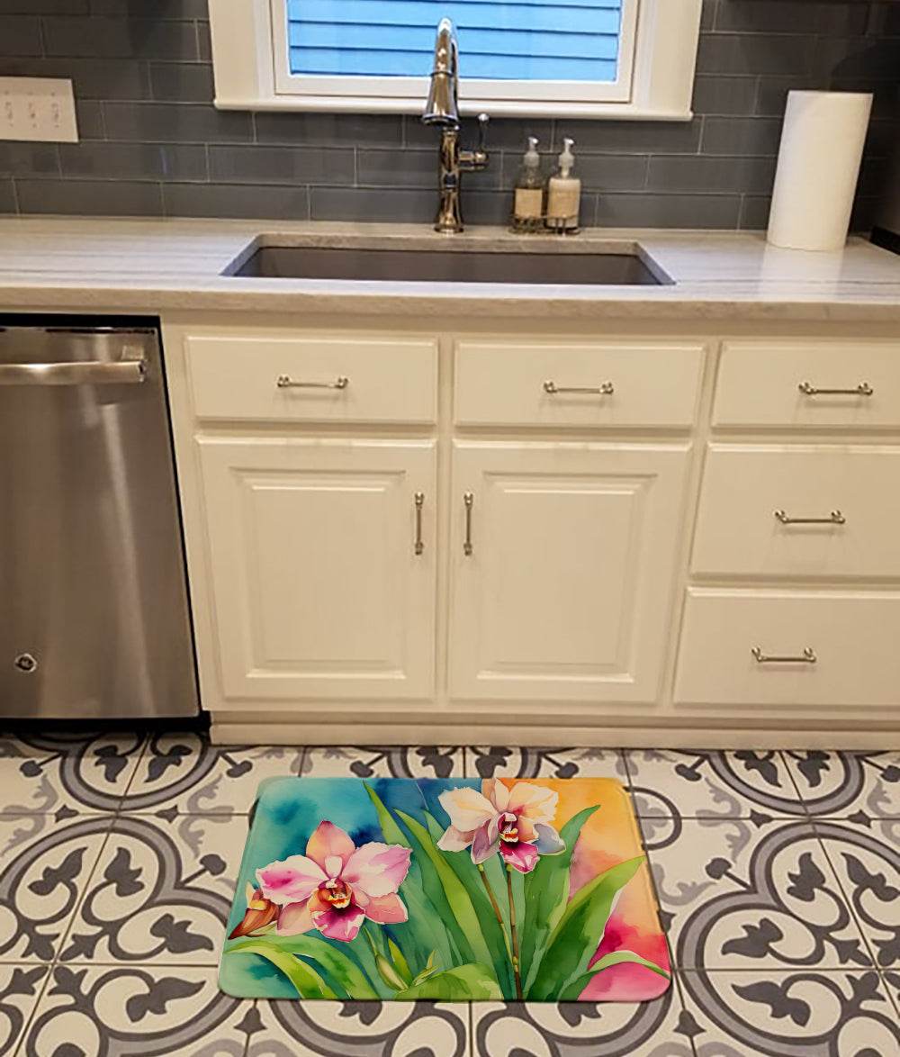 Orchids in Watercolor Memory Foam Kitchen Mat - Loft&Timber