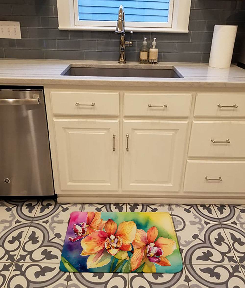 Orchids in Watercolor Memory Foam Kitchen Mat - Loft&Timber