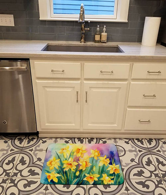 Daffodils in Watercolor Memory Foam Kitchen Mat - Loft&Timber