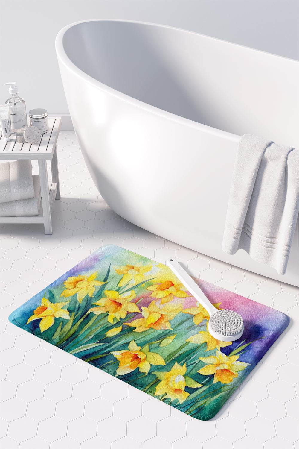 Daffodils in Watercolor Memory Foam Kitchen Mat - Loft&Timber