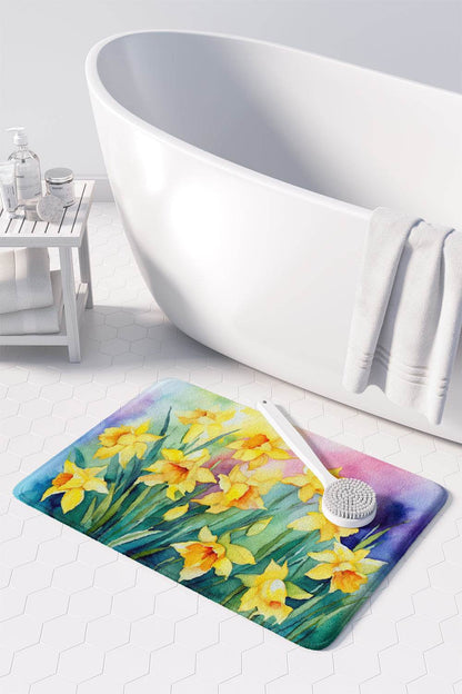 Daffodils in Watercolor Memory Foam Kitchen Mat - Loft&Timber