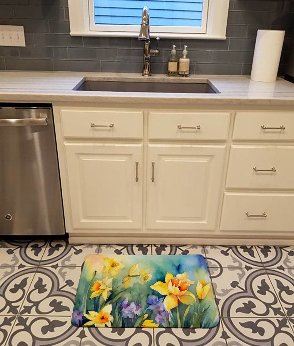 Daffodils in Watercolor Memory Foam Kitchen Mat - Loft&Timber