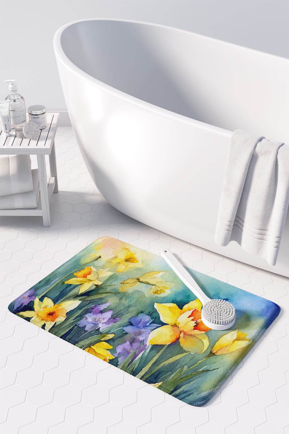 Daffodils in Watercolor Memory Foam Kitchen Mat - Loft&Timber
