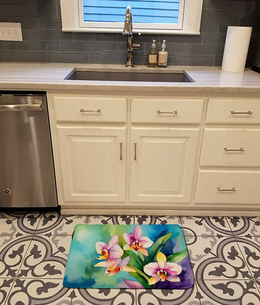 Orchids in Watercolor Memory Foam Kitchen Mat - Loft&Timber