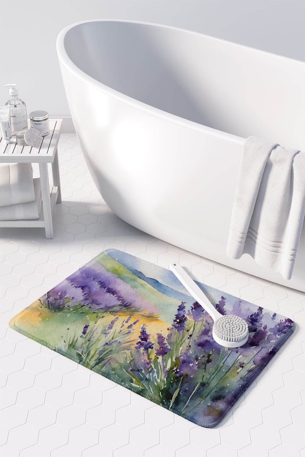 Lavender in Watercolor Memory Foam Kitchen Mat - Loft&Timber