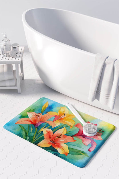 Lilies in Watercolor Memory Foam Kitchen Mat - Loft&Timber