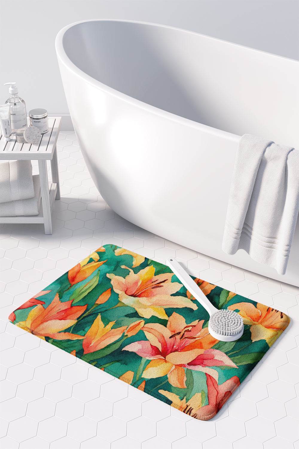 Lilies in Watercolor Memory Foam Kitchen Mat - Loft&Timber