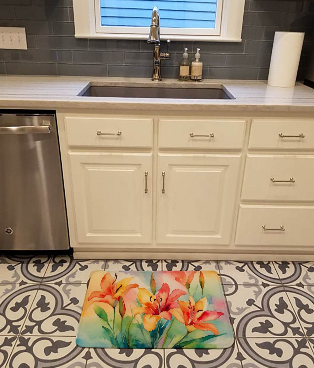 Lilies in Watercolor Memory Foam Kitchen Mat - Loft&Timber
