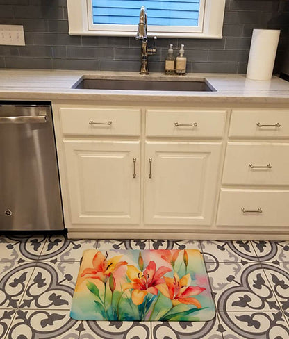 Lilies in Watercolor Memory Foam Kitchen Mat - Loft&Timber