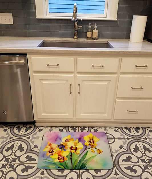 Orchids in Watercolor Memory Foam Kitchen Mat - Loft&Timber