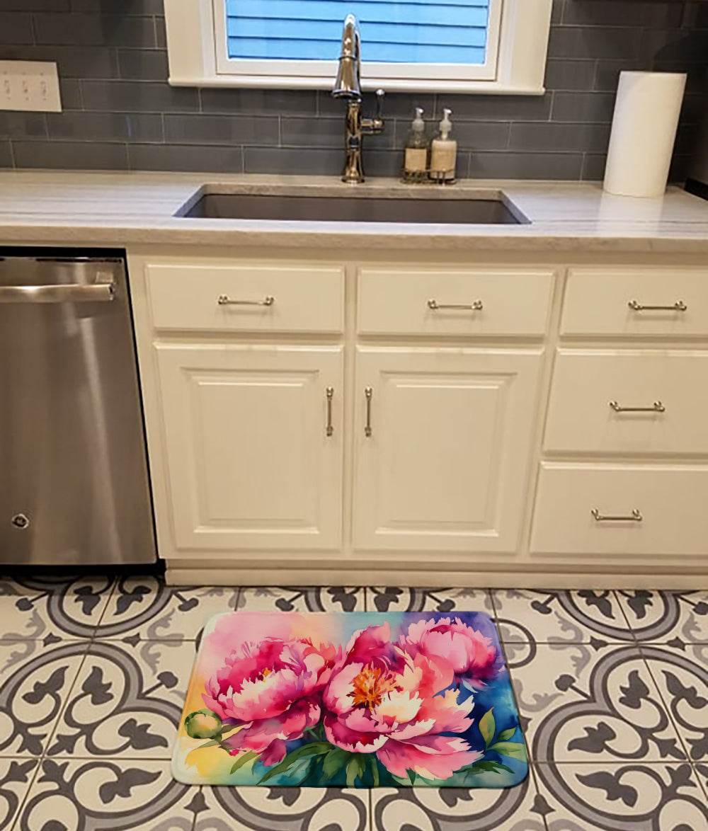Peonies in Watercolor Memory Foam Kitchen Mat - Loft&Timber