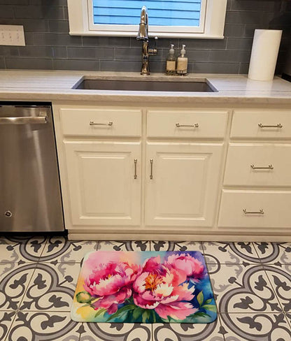 Peonies in Watercolor Memory Foam Kitchen Mat - Loft&Timber