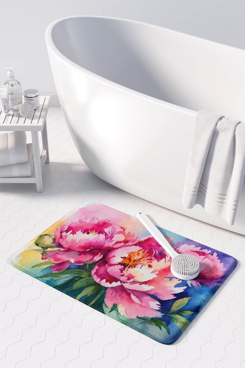Peonies in Watercolor Memory Foam Kitchen Mat - Loft&Timber