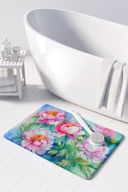 Peonies in Watercolor Memory Foam Kitchen Mat - Loft&Timber