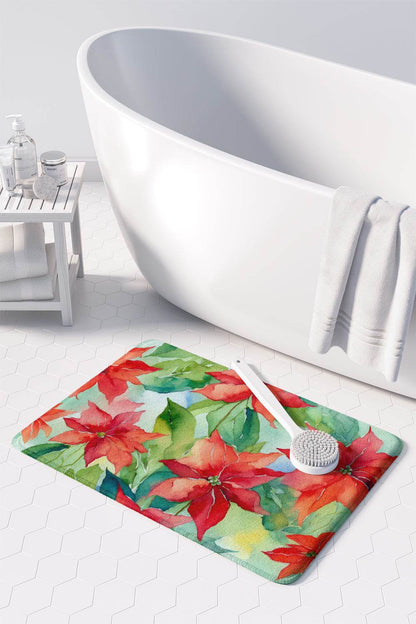 Poinsettias in Watercolor Memory Foam Kitchen Mat - Loft&Timber