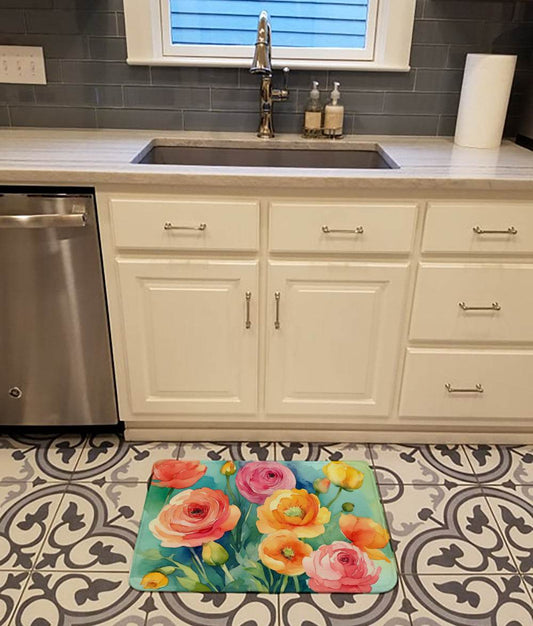 Ranunculus in Watercolor Memory Foam Kitchen Mat - Loft&Timber