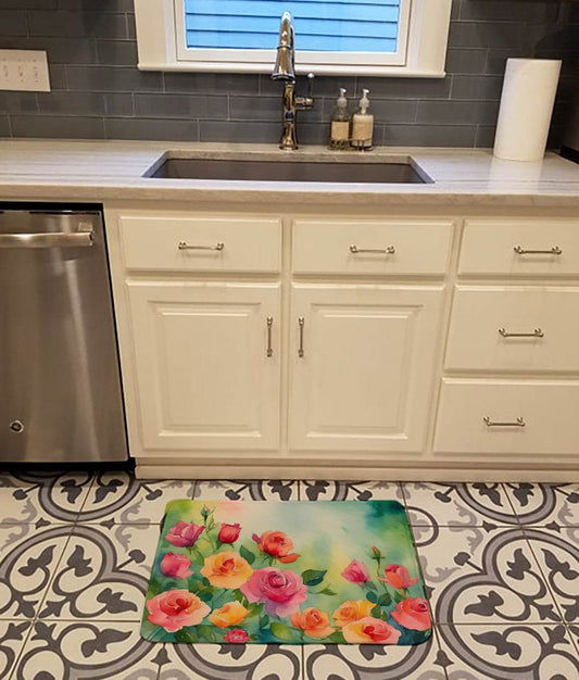 Roses in Watercolor Memory Foam Kitchen Mat - Loft&Timber