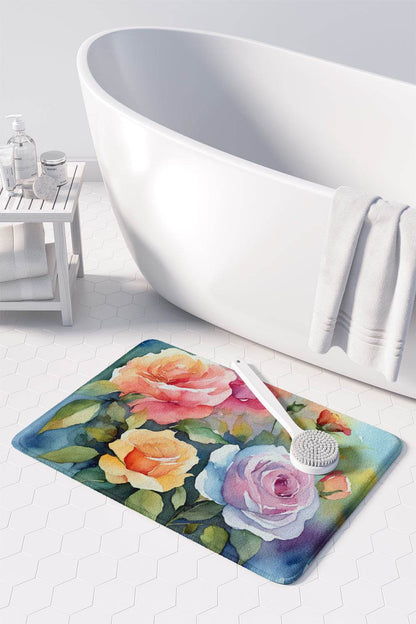 Roses in Watercolor Memory Foam Kitchen Mat - Loft&Timber