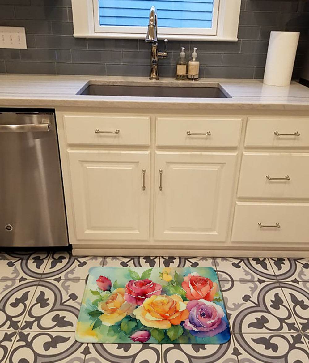 Roses in Watercolor Memory Foam Kitchen Mat - Loft&Timber