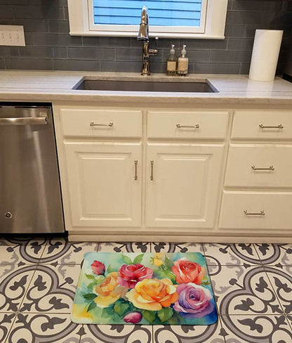 Roses in Watercolor Memory Foam Kitchen Mat - Loft&Timber