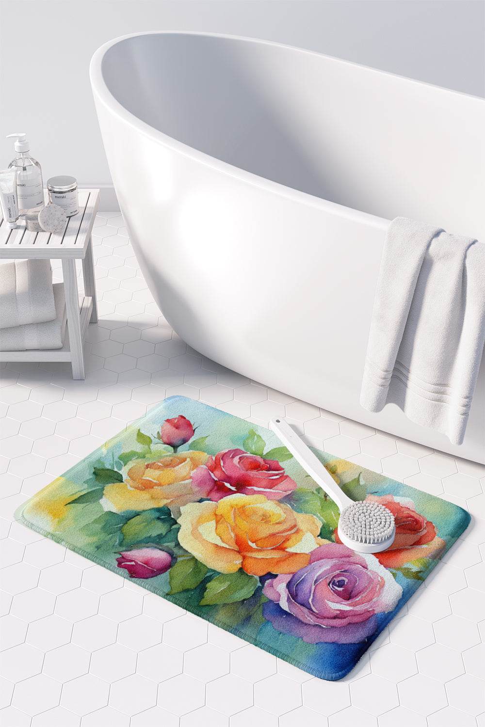 Roses in Watercolor Memory Foam Kitchen Mat - Loft&Timber