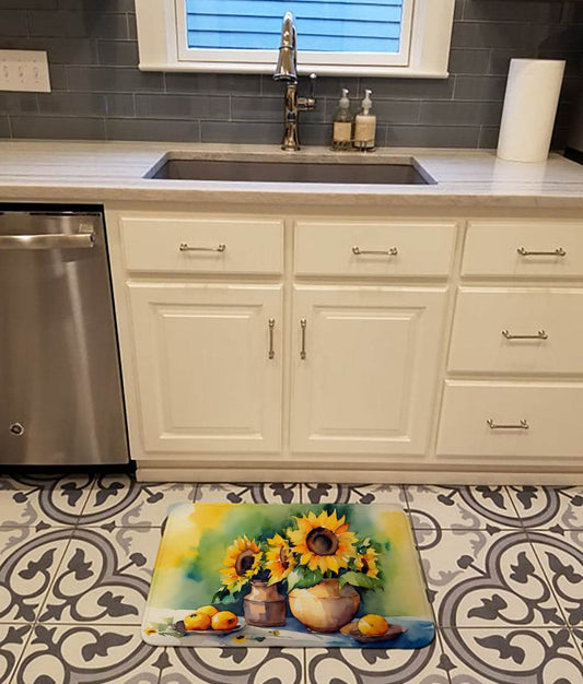 Sunflowers in Watercolor Memory Foam Kitchen Mat - Loft&Timber