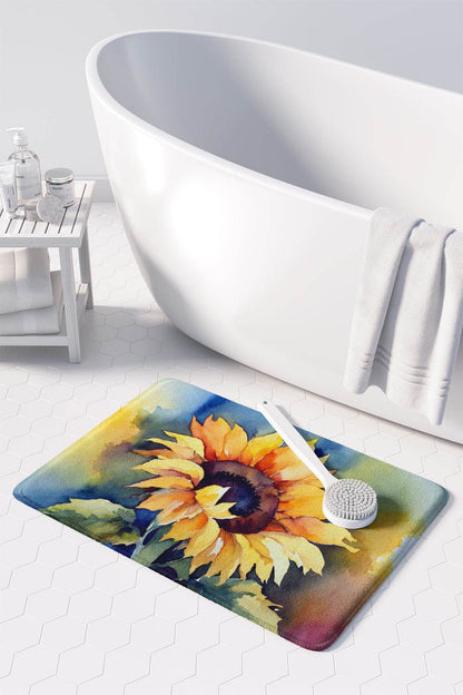 Sunflowers in Watercolor Memory Foam Kitchen Mat - Loft&Timber