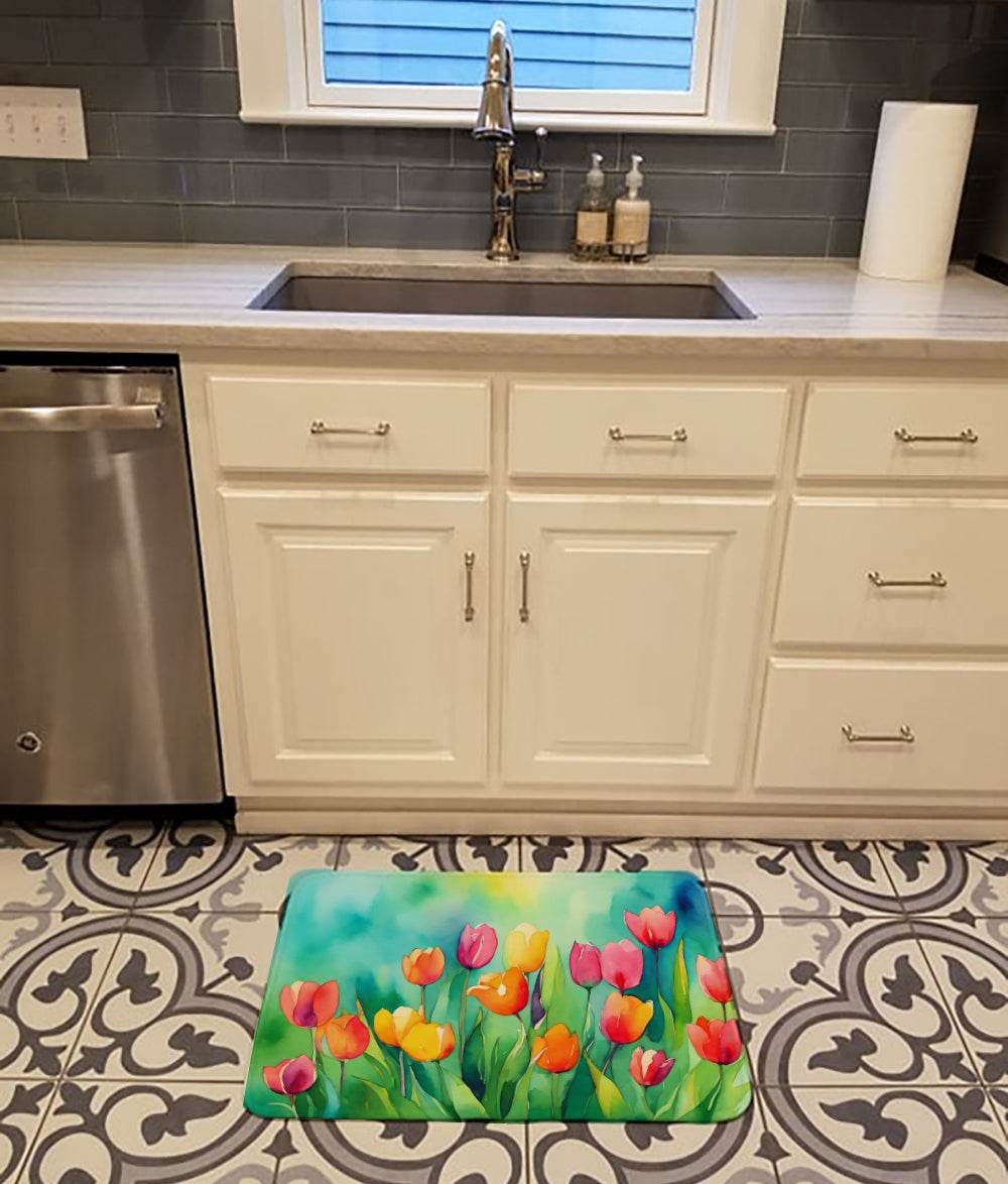 Tulips in Watercolor Memory Foam Kitchen Mat - Loft&Timber