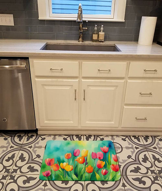 Tulips in Watercolor Memory Foam Kitchen Mat - Loft&Timber