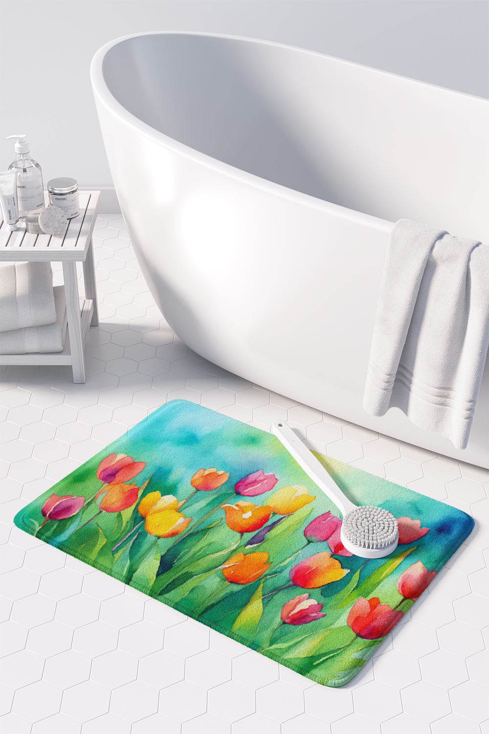 Tulips in Watercolor Memory Foam Kitchen Mat - Loft&Timber