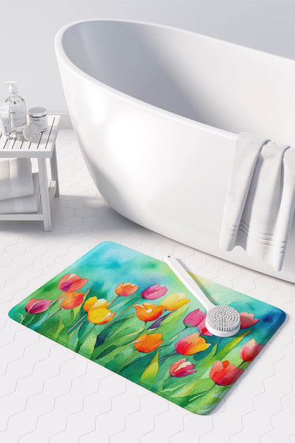 Tulips in Watercolor Memory Foam Kitchen Mat - Loft&Timber
