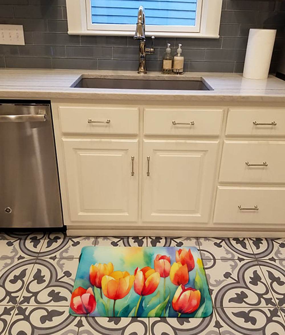 Tulips in Watercolor Memory Foam Kitchen Mat - Loft&Timber