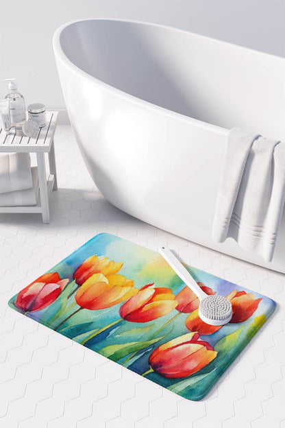Tulips in Watercolor Memory Foam Kitchen Mat - Loft&Timber