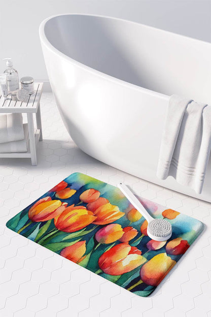 Tulips in Watercolor Memory Foam Kitchen Mat - Loft&Timber