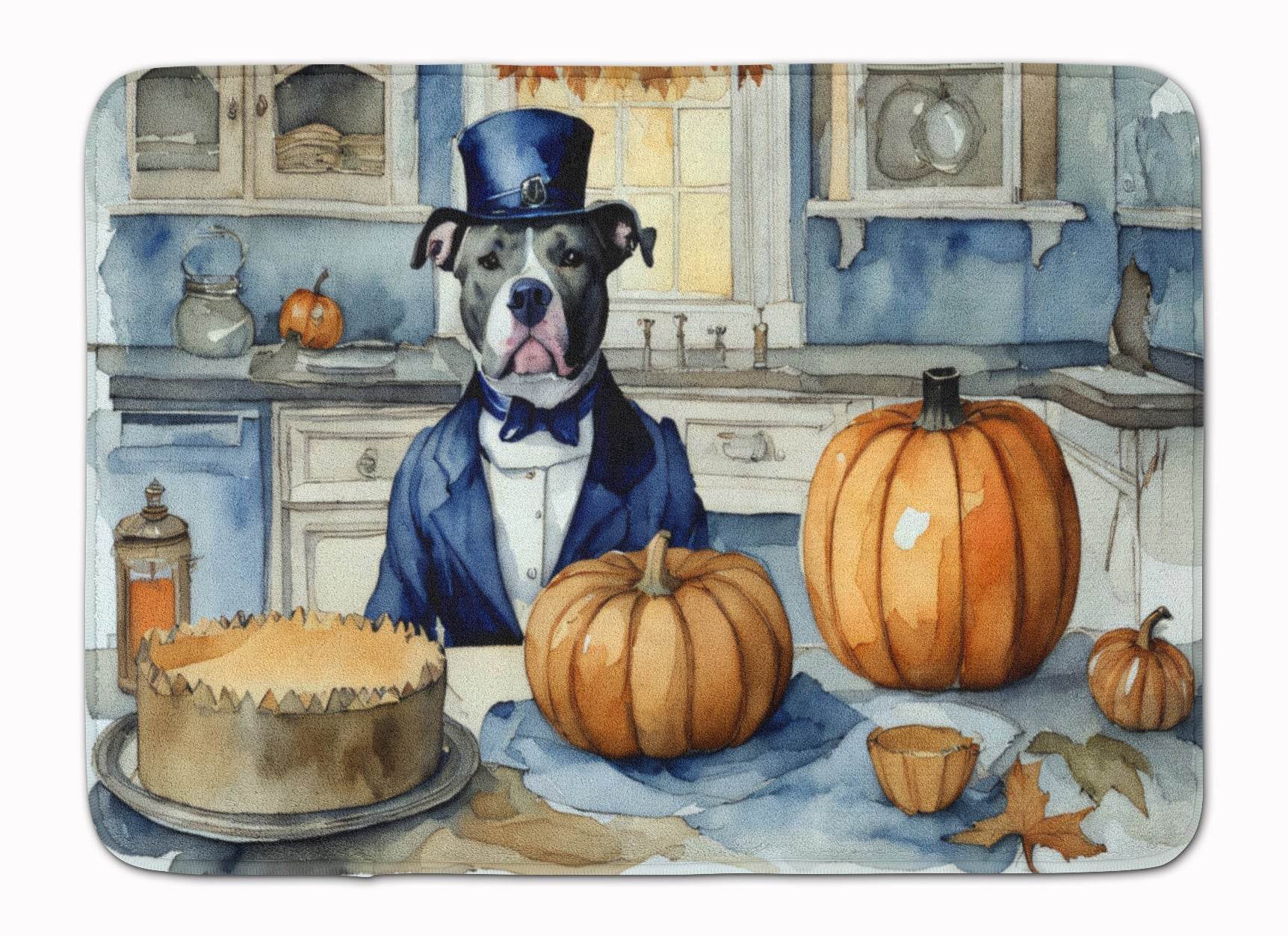Pit Bull Terrier Fall Kitchen Pumpkins Memory Foam Kitchen Mat - Loft&Timber