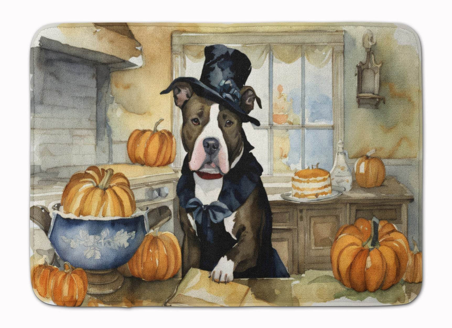Pit Bull Terrier Fall Kitchen Pumpkins Memory Foam Kitchen Mat - Loft&Timber
