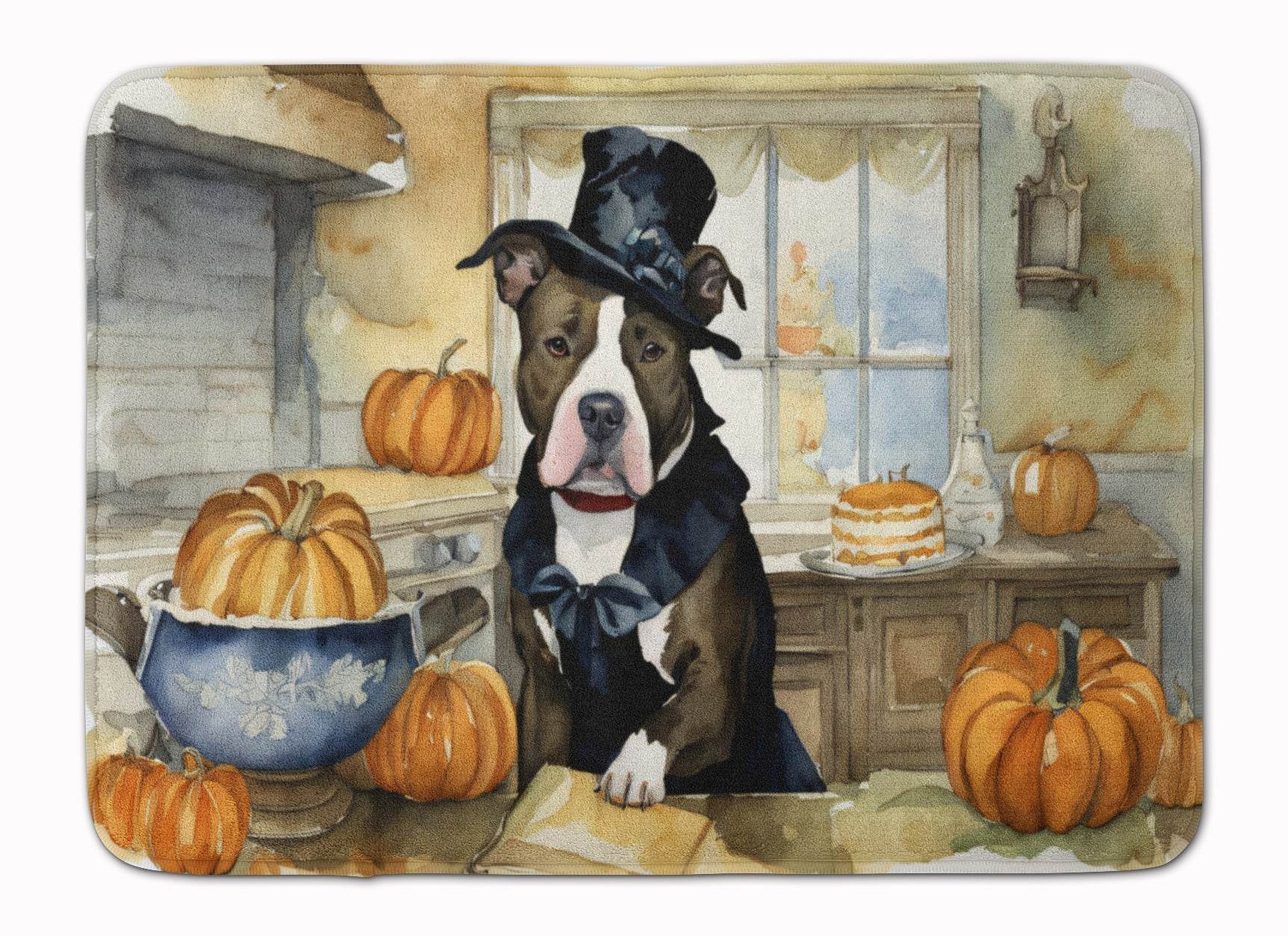 Pit Bull Terrier Fall Kitchen Pumpkins Memory Foam Kitchen Mat - Loft&Timber
